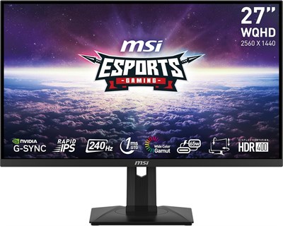 Игровой монитор MSI G274QPX, 27 дюймов, 2560 x 1440 (QHD), Rapid IPS, 1 мс, 240 Гц, совместимость с G-Sync, HDR 400, HDMI, DisplayPort, регулировка наклона, поворота, высоты, вращение, черный. 1000021627