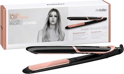 Выпрямитель для волос BaByliss Shimmer, быстрый нагрев, пластины с турмалиново-керамическим покрытием, 6 цифровых режимов нагрева 140°C - 235°C, ионный контроль пушистости и автоматическое отключение, ST391SDE (черный) 1000022100