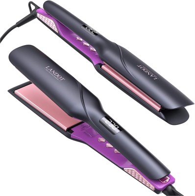 Выпрямитель для волос LANDOT Wide Flat Iron для быстрого выпрямления густых, длинных и жестких волос: пластины шириной 1,75 см, двойное напряжение и регулируемая температура. 1000022110
