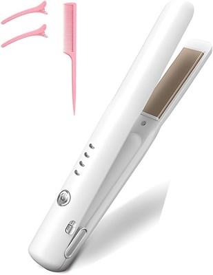 Беспроводной выпрямитель для волос – перезаряжаемый портативный выпрямитель и плойка 2-в-1, удобный для путешествий, с 4 уровнями температуры, быстрый нагрев для использования дома и в поездках (белый) 1000022128