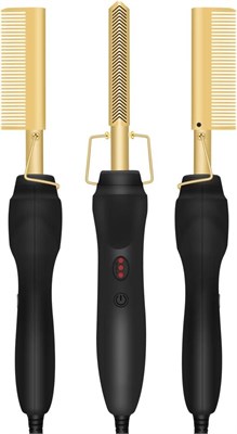 A-LHT Электрическая терморасческа с золотым покрытием для выпрямления волос, керамическая плойка для завивки, выпрямитель для натуральных черных волос и париков. 1000022132