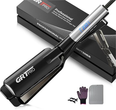 Профессиональный выпрямитель и стайлер для волос с широкими пластинами 55 мм для быстрой и легкой укладки, плавающие пластины, ионное керамическое покрытие против пушистости, быстрый нагрев за 30 секунд, цифровой дисплей, 19 режимов работы (50°C~230°C) дл 1000022136