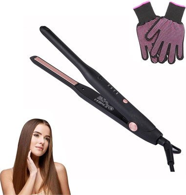 Выпрямитель для волос STAYOUNG - 2 в 1, маленький карандаш-выпрямитель 9 мм с перчатками, быстрый нагрев, защита от ожогов, 4 уровня выпрямления, подходит для женщин и мужчин, для прямых и кудрявых волос (черный) 1000022144