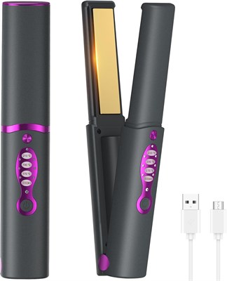 Беспроводной выпрямитель для волос и плойка OBEST 2 в 1, миниатюрный портативный беспроводной выпрямитель для путешествий, быстрый нагрев, защита от ожогов, 3 уровня выпрямления, подходит для прямых и кудрявых волос, перезаряжаемый от Type-C (серый) 1000022181