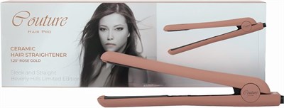 Профессиональный выпрямитель для волос Couture Hair Pro Pure Ceramic - Быстро нагревающийся утюжок для волос - Выпрямитель с отрицательными ионами, больше блеска и меньше пушистости - Разработан в Канаде (розовое золото, 1,25 дюйма) 1000022258