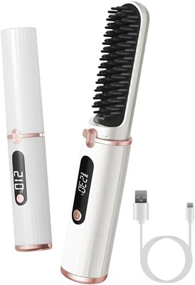 Портативная мини-щетка-выпрямитель для волос ECVV с беспроводной системой выпрямления, керамической пластиной с защитой от ожогов, ионной щеткой для выпрямления волос в путешествиях, 4 температурных режима, светодиодным дисплеем. 1000022268