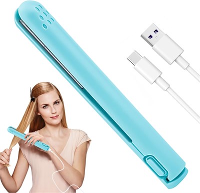 Мини-выпрямитель для волос Ubitree 2 в 1, подходит как для прямых, так и для вьющихся волос, работает от USB, компактный и удобный, подходит для общежития, квартиры, путешествий (нельзя хранить в аккумуляторе). 1000022284