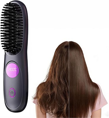 Беспроводная щетка-выпрямитель для волос, портативная мини-щетка для выпрямления волос с 3 температурными режимами и светодиодным дисплеем, перезаряжаемая через USB, быстро нагревающаяся, для путешествий. 1000022293