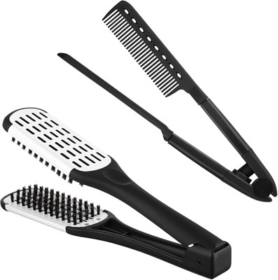 Набор из 2 двусторонних щеток-выпрямителей для волос и утюжка-расчески для спутанных, вьющихся и непослушных волос – термостойкие, распутывающие, профессиональные инструменты для укладки волос, черно-белый. 1000022310