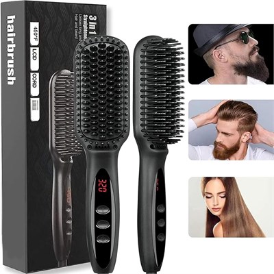 Выпрямитель для бороды MOTIM, ионная щетка-выпрямитель для волос с ЖК-дисплеем, быстрый нагрев за 30 секунд и 12 регулируемых температур, улучшенная щетка для бороды, портативная щетка для выпрямления бороды с защитой от ожогов для бороды длиной от 5 см ( 1000022322