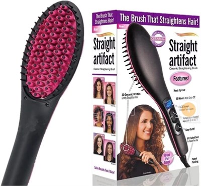 Выпрямитель для волос Simply Straight 2 в 1 с керамическим корпусом и щеткой HQT-906B, ЖК-экраном и регулировкой температуры (цвет выбирается случайным образом). 1000022333