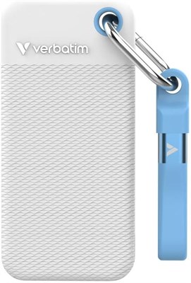 Внешний жесткий диск Verbatim Pocket SSD 2 ТБ с интерфейсом USB 3.2 Gen 2, скоростью чтения и записи до 1000 МБ/с, в комплекте с двумя резиновыми чехлами (белый и светло-голубой) для ПК, Mac и игровых консолей, белый. 1000022388