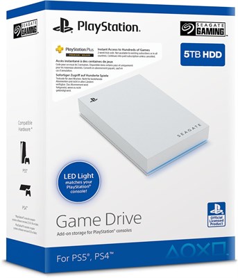 Внешний жесткий диск Seagate Game Drive для PS4/PS5, 5 ТБ, 2,5 дюйма, USB 3.0, официально лицензированный, синий светодиод, в комплекте 2 векера Playstation+ (STLV5000202) 1000022395