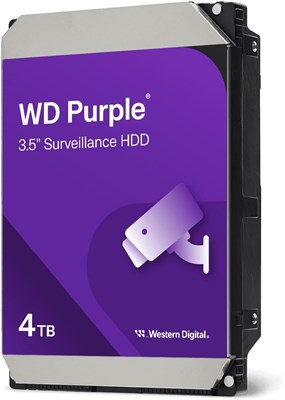 Жесткий диск WD Purple 4 ТБ для систем видеонаблюдения, 3,5 дюйма, SATA 6 Гбит/с, кэш 128 МБ, предназначен для сетевых видеорегистраторов и систем безопасности - WD44PURZ 1000022474