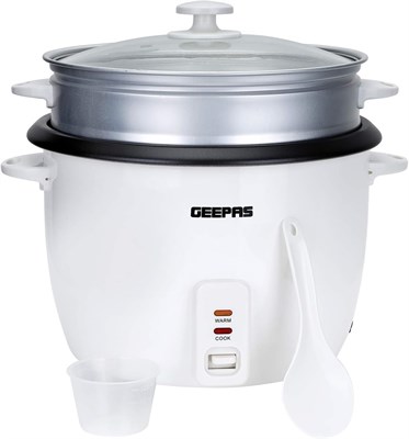 Автоматическая рисоварка Geepas GRC4327 | Объем 2,8 л, внутренняя кастрюля с антипригарным покрытием и крышка из закаленного стекла | Функции приготовления, приготовления на пару и подогрева | Мощность 900 Вт 1000022602