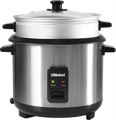 Рисоварка Nobel 1.0L со стеклянной крышкой, функцией автоматического отключения, антипригарным покрытием внутренней кастрюли, ручкой, не нагревающейся при прикосновении, и корпусом из матовой нержавеющей стали – 400 Вт, с функциями приготовления, приготов 1000022625