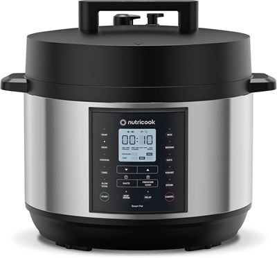 Nutricook Smart Pot 2 Plus 1500 Вт - 9 приборов в 1: скороварка, мультиварка, рисоварка, пароварка, сотейник, йогуртница, суповарка, форма для выпечки, подогреватель пищи, 9,5 л, матовая нержавеющая сталь/черный 1000022674