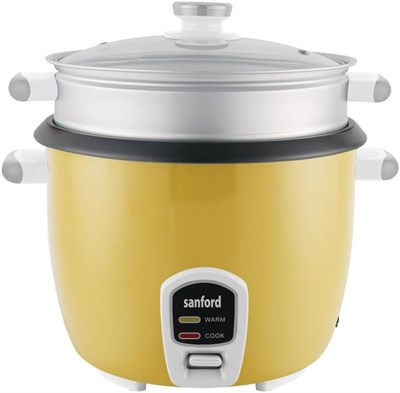 Автоматическая электрическая рисоварка Sanford объемом 2,8 л с функцией приготовления на пару, мощностью 1000 Вт, антипригарным покрытием и функцией автоматического поддержания температуры, модель SF2507RC (желтая). 1000022709