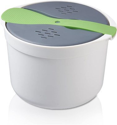 Рисоварка для микроволновой печи plplaaoo 2 л, кухонные принадлежности для микроволновой печи 7,3 x 7,3 x 5,1 дюйма, рисоварка для микроволновой печи из пищевого полипропилена с крышкой и ситечком (зеленая) 1000022772