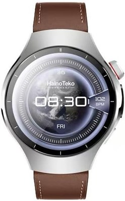 Серебристые мужские смарт-часы HainoTeko RW-75 с изогнутым AMOLED-дисплеем, 3 ремешками и встроенным светодиодным фонариком, защищенные от воды 1000022977