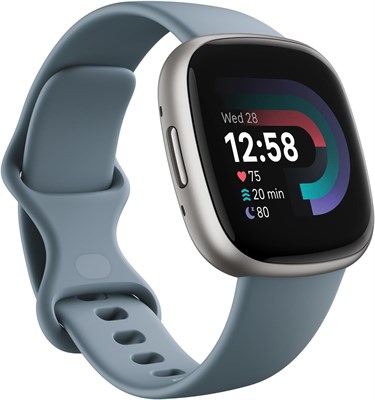 Умные часы для фитнеса Fitbit Versa 4 с функцией GPS и длительным сроком автономной работы до 6 дней подходят для использования с устройствами Android и iOS. Цвет: Водопадный синий/Платиновый 1000023004