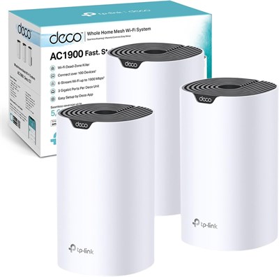 TP-Link Deco S7 AC1900 — система Wi-Fi Whole Mesh, двухдиапазонная с гигабитными портами, зона покрытия до 5600 кв. футов, подключение до 150 устройств, процессор 1,2 ГГц, поддержка Amazon Alexa, родительский контроль, комплект из 3 штук 1000023866