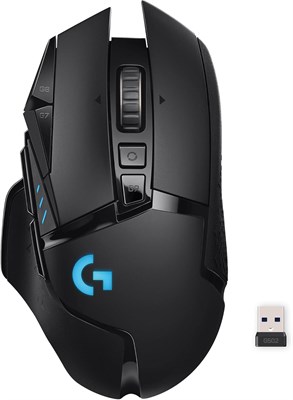 Игровая беспроводная мышь Logitech G502 Lightspeed с сенсором Hero 25K, совместимостью с PowerPlay, регулируемыми грузиками и RGB-подсветкой Lightsync — черная. 1000024352