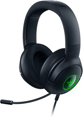 Игровая проводная гарнитура Razer Kraken V3 X с USB-подключением, легкая конструкция, 40-мм драйверы Triforce, кардиоидный микрофон HyperClear, объемный звук 7.1, RGB-подсветка Chroma — черная. 86519