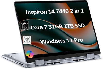 Бизнес-ноутбук Dell Inspiron 14 7440 2-в-1 оснащен 14-дюймовым сенсорным экраном FHD+, 10-ядерным процессором Intel Core i7 150U (превосходящим i7-1355U), 32 ГБ ОЗУ и 1 ТБ SSD. Устройство также имеет клавиатуру с подсветкой, сканер отпечатков пальцев, веб 1000024509