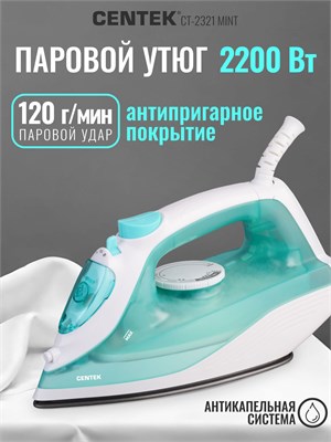 Гарантия на утюг Centek CT-2321 MINT/ 2200ВТ с отпаривателем составляет 1 год 1000024878