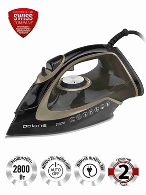 Утюг для одежды Polaris PIR 2821AK с функцией отпаривания, выполнен в черно-золотом цвете 1000025001