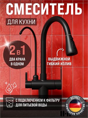 Черный смеситель для кухни и кран с встроенным фильтром от компании REIHEL 1000025193