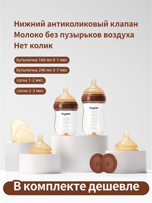 Бутылочка от коликов объемом 160 мл подходит для детей от 0 до 1 месяца, а также 240 мл для детей от 3 до 7 месяцев. В комплекте идут соски 1-2 и 2-3 1000026169