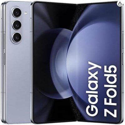 Samsung Galaxy Z Fold 5 с двумя слотами для SIM-карт, доступен в цвете «Ледяной синий», оснащен 12 ГБ оперативной памяти и 256 ГБ встроенной памяти, поддерживает технологию 5G и представлен в международной версии 1000027005