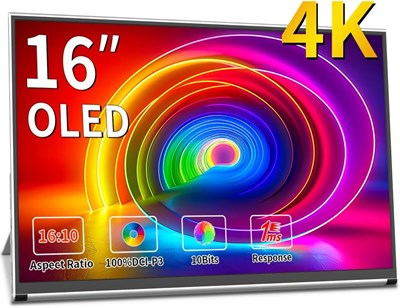16-дюймовый игровой монитор с технологией OLED и разрешением 4K/UHD предназначен для использования с ноутбуком. Этот портативный монитор обладает 100% цветовым охватом стандарта DCI-P3 и поддерживает подключение через HDMI/USB-C. Он также может использова 1000027041