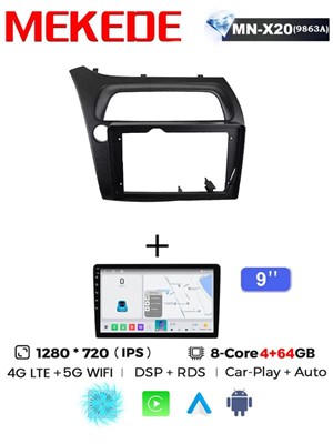 Магнитола 9" Mekede MN X20 Pro 4/64 Gb Honda Civic 8 FK FN FD 200 хэтчбек carplay 2 din 1000027784