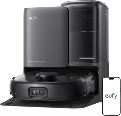 Робот-пылесос eufy E25 Omni с функцией влажной уборки, системой HydroJet, мощным турбо-всасыванием 20 000 Па, предотвращением запутывания шерсти, глубокой очисткой от углов до краев и подъемом швабры, а также автоматической универсальной станцией. 1000027916