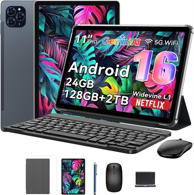 Планшет TABWEE T90 на Android 16 — 11-дюймовый FHD-дисплей, 24 ГБ ОЗУ + 128 ГБ ПЗУ / 2 ТБ TF, 13-мегапиксельная камера, аккумулятор 8000 мАч, Widevine L1, Gemini AI, GPS, планшет с клавиатурой и стилусом 1000028493