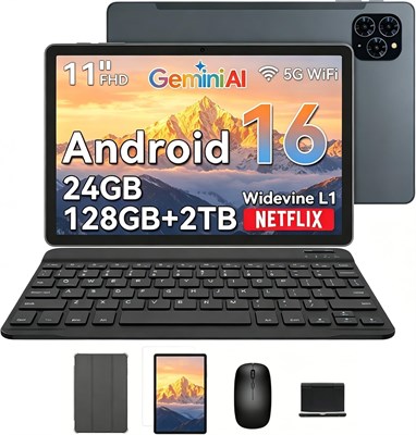 Планшет TABWEE Android 16, 11 дюймов – Gemini AI, аккумулятор 8000 мАч, 24 ГБ ОЗУ + 128 ГБ ПЗУ/TF-карта 2 ТБ, восьмиядерный процессор T615, 2 ГГц, Wi-Fi Widevine L1/5G/камера 5 Мп + 13 Мп/планшет с клавиатурой и мышью 1000028666