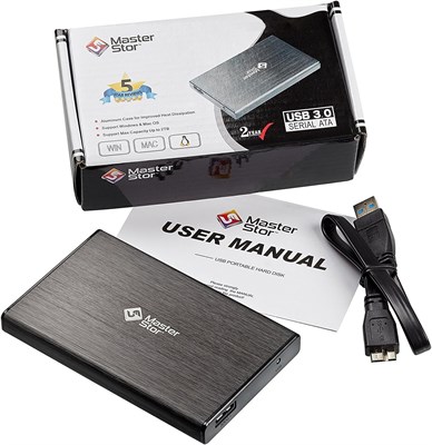 MasterStor USB 3.0 Сверхбыстрый портативный жесткий диск Внешний жесткий диск 2,5-дюймовый SATA Внешний жесткий диск для ноутбука 1 ТБ Черный 1000030015