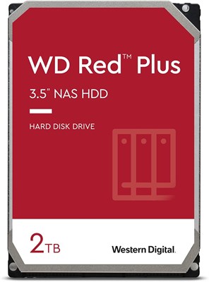 Внутренний жесткий диск Western Digital WD Red Plus для сетевого хранилища (NAS) объемом 2 ТБ, скорость вращения 5400 об/мин, интерфейс SATA 6 Гбит/с, CMR, кэш 64 МБ, диаметр 3,5 дюйма - WD20EFRX 1000030027
