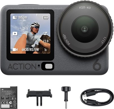 DJI Osmo Action 6 Standard Combo — экшн-камера с квадратным сенсором 1/1.1 дюйма, переменной диафрагмой f/2.0–f/4.0, морозостойкая, 4 часа работы от батареи, запись видео 4K. Идеально подходит для быстрой съемки захватывающих моментов 1000030045