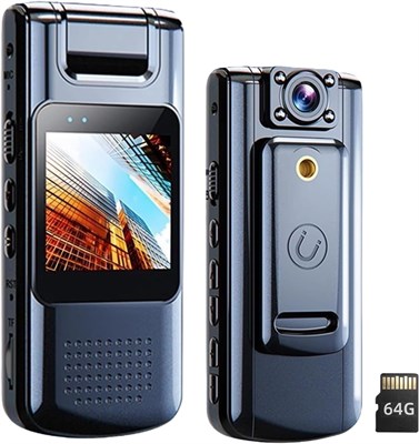 Миниатюрная носимая экшн-камера ETSG 2K UHD с аудио- и видеозаписью, широкоугольным объективом 170° и поворотным объективом 180°, 7 часами работы от батареи и 1,5-дюймовым экраном, функцией ночного видения для ежедневной записи (Wi-Fi + карта памяти 64 ГБ 1000030163