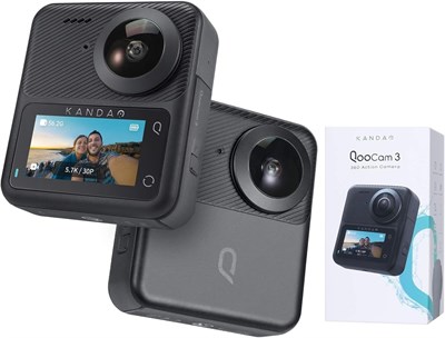 Экшн-камера Kandao Qoocam 3, 5.7K, 62 МП, 360-градусная спортивная камера, двойной 1/1.55-дюймовый сенсор, 60 кадров в секунду, видеокамера, стабилизация изображения, QCM0301 (черная) (восстановленная) 1000030235