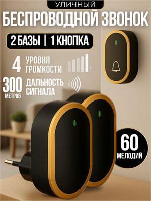 Беспроводной дверной звонок для улицы с двумя динамиками и работающий от сети 1000030334