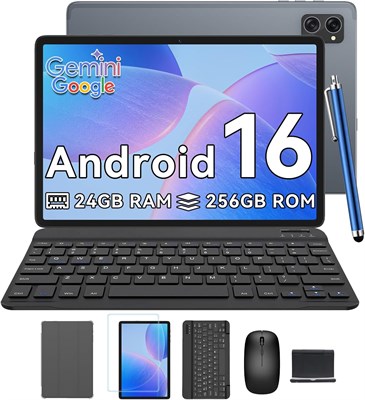 Планшет TABWEE T20 на Android 16 с клавиатурой, 10 дюймов, 24 ГБ ОЗУ, 256 ГБ ПЗУ (расширяемое до 2 ТБ), восьмиядерный процессор, Gemini AI, Widevine L1, аккумулятор 5000 мАч, 8-мегапиксельная камера, Face ID, GPS (гарантия 4 года). 1000030806