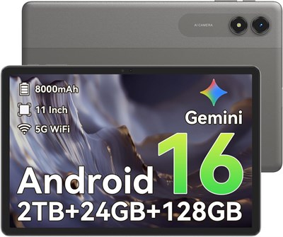 Планшет Android 16, 11-дюймовый, с 24 ГБ ОЗУ и 128 ГБ ПЗУ, восьмиядерным процессором T7250, дисплеем 90 Гц, аккумулятором 8000 мАч с быстрой зарядкой и обратной зарядкой OTG, планшеты Gemini AI, умной камерой, 4-летней гарантией 1000030820