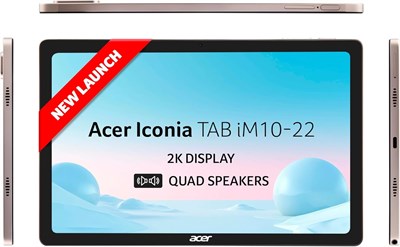 Acer Iconia Tab iM10-22 | 10,36-дюймовый IPS-дисплей с разрешением 2K, четыре динамика, процессор Helio G99, 6 ГБ + 128 ГБ памяти, 16-мегапиксельная задняя + 8-мегапиксельная фронтальная камера, сканер отпечатков пальцев, Wi-Fi + 4G LTE (звонки), золотист 1000030913