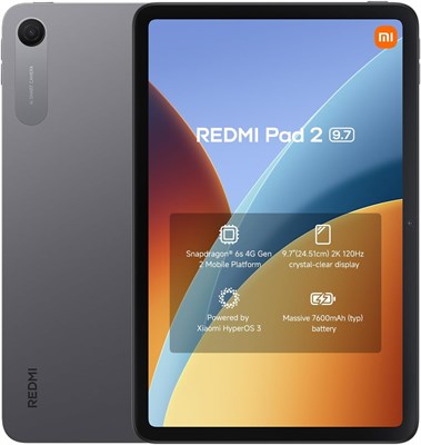 Планшет REDMI Pad 2 9.7 с чехлом, графитово-серый, 4 ГБ + 64 ГБ, 9,7-дюймовый 2K 129 Гц дисплей с кристально чистым изображением, мощный аккумулятор 7600 мАч (типовая емкость), процессор Snapdragon® 6s 4G Gen 2, работает на Xiaomi HyperOS 3 – одобрен для 1000030920