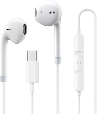 Проводные наушники T Tersely USB-C, шумоизолирующие внутриканальные наушники | Hi-Fi стереозвук | Микрофон и элементы управления | Совместимы с iPhone 17/16/15, Samsung S26/S25/S24/S23/Ultra, Pixel 10/9/8 (белые) 1000031201